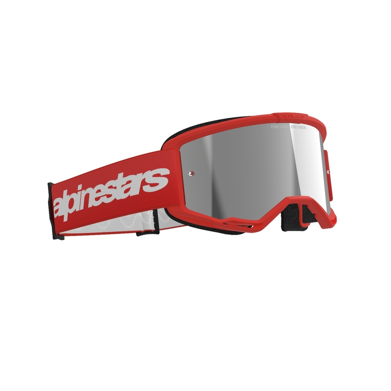 Czerwone gogle motocrossowe Alpinestars Vision 3 Wordmark ze srebrną pleksi