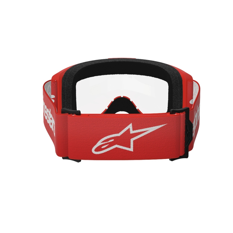 Czerwone gogle motocrossowe Alpinestars Vision 3 Wordmark z przezroczystą pleksiglasem