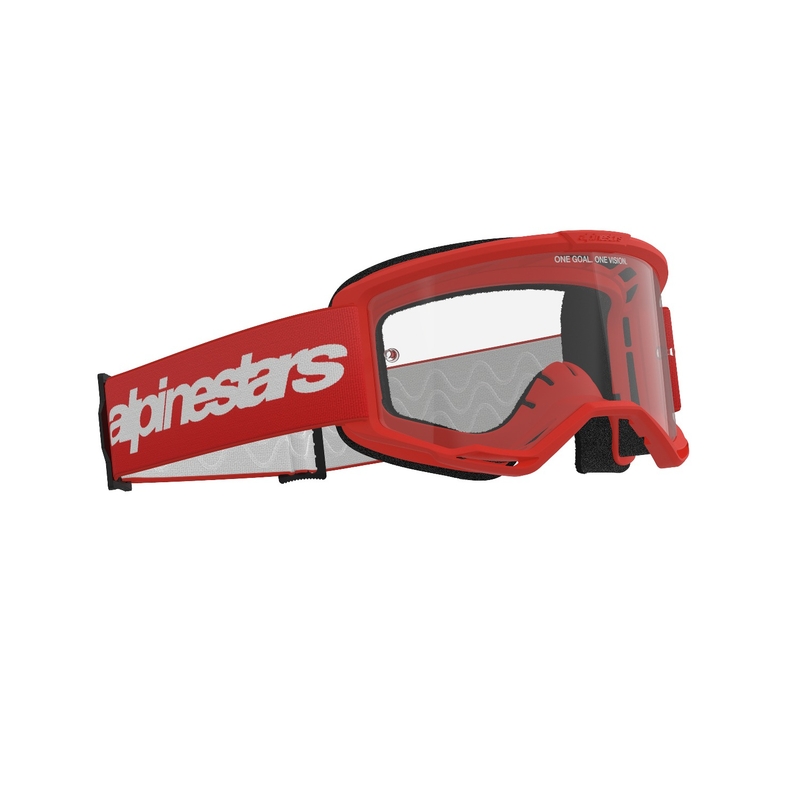 Czerwone gogle motocrossowe Alpinestars Vision 3 Wordmark z przezroczystą pleksiglasem