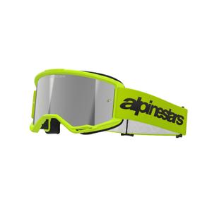 Gogle motocrossowe Alpinestars Vision 3 Wordmark fluo żółte z odblaskową srebrną pleksi
