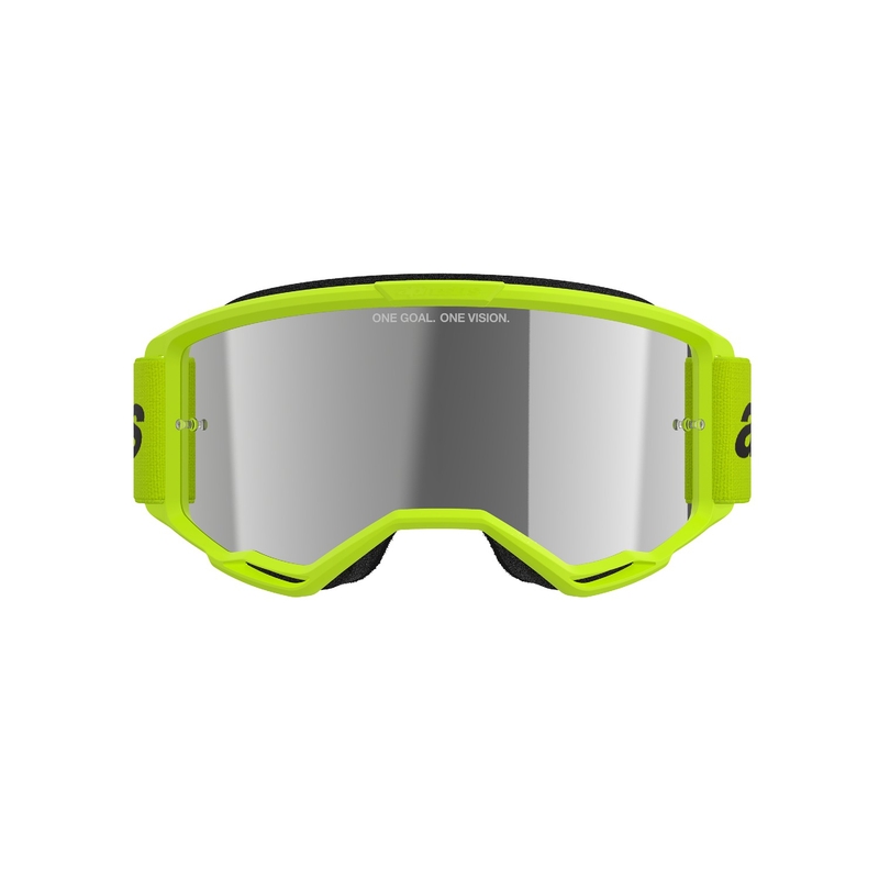 Gogle motocrossowe Alpinestars Vision 3 Wordmark fluo żółte z odblaskową srebrną pleksi