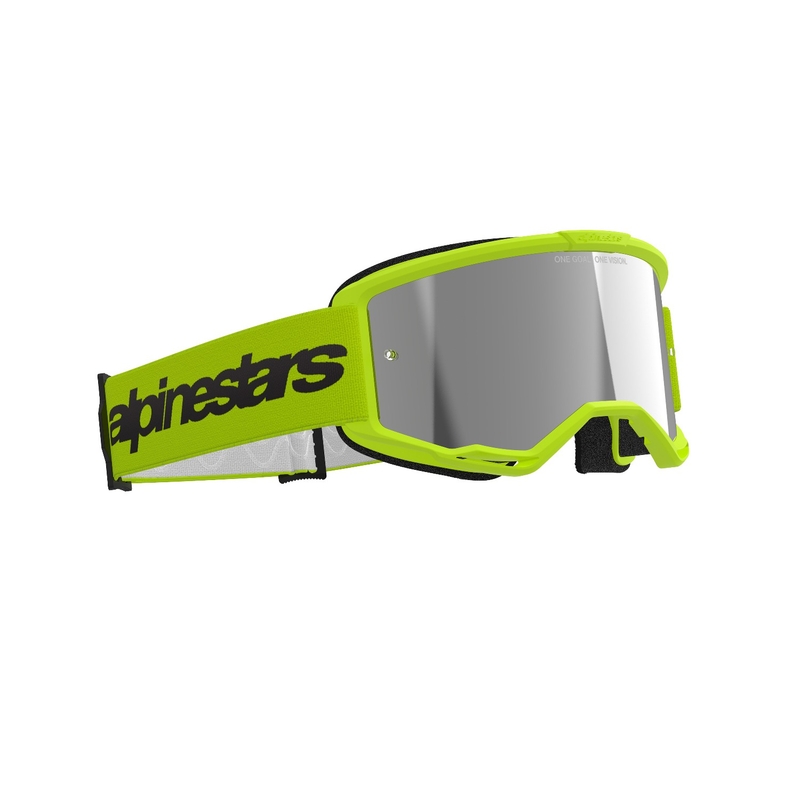 Gogle motocrossowe Alpinestars Vision 3 Wordmark fluo żółte z odblaskową srebrną pleksi