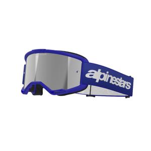 Niebieskie gogle motocrossowe Alpinestars Vision 3 Wordmark z lustrzanymi srebrnymi soczewkami