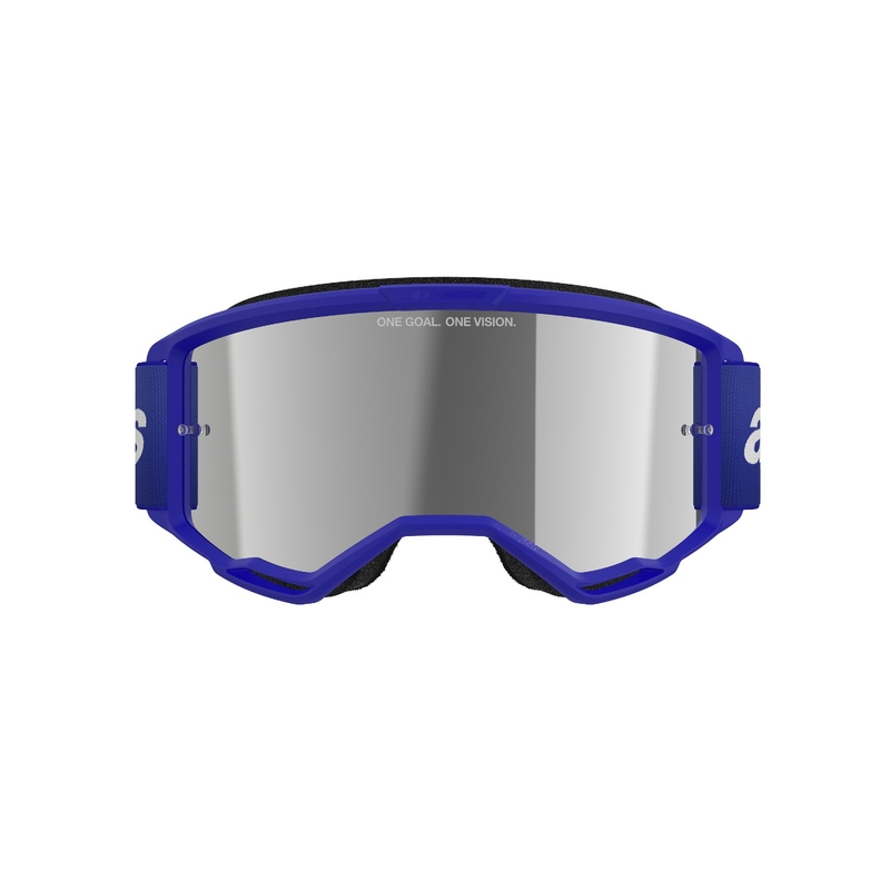 Niebieskie gogle motocrossowe Alpinestars Vision 3 Wordmark z lustrzanymi srebrnymi soczewkami