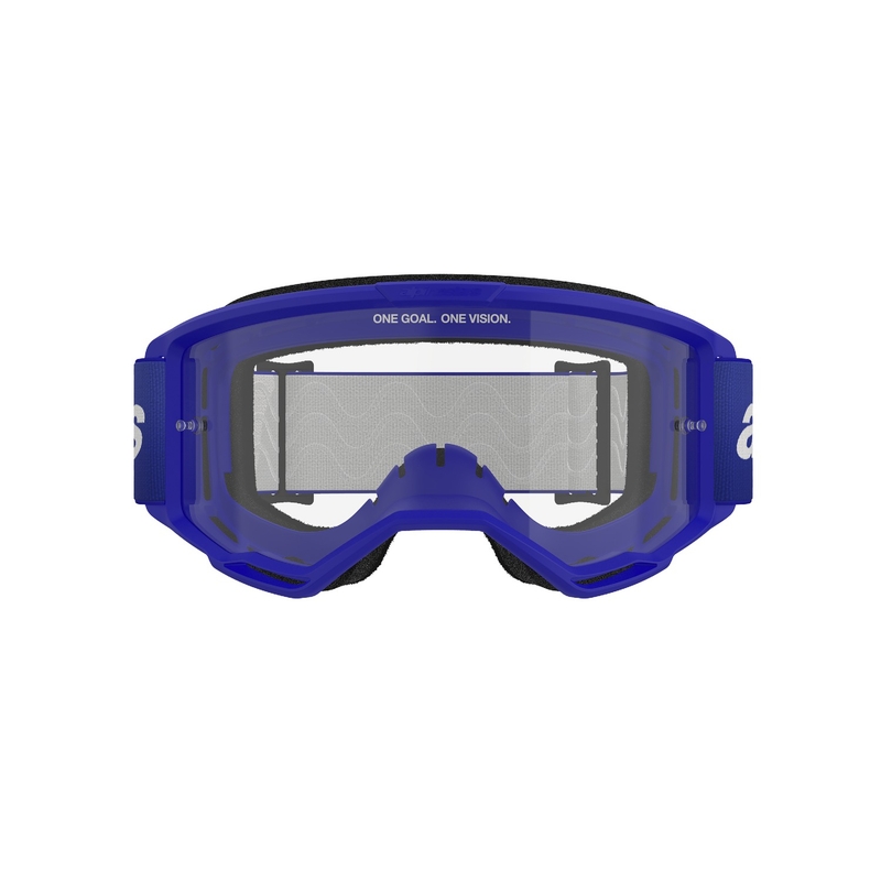 Niebieskie gogle motocrossowe Alpinestars Vision 3 Wordmark z przezroczystą pleksiglasem