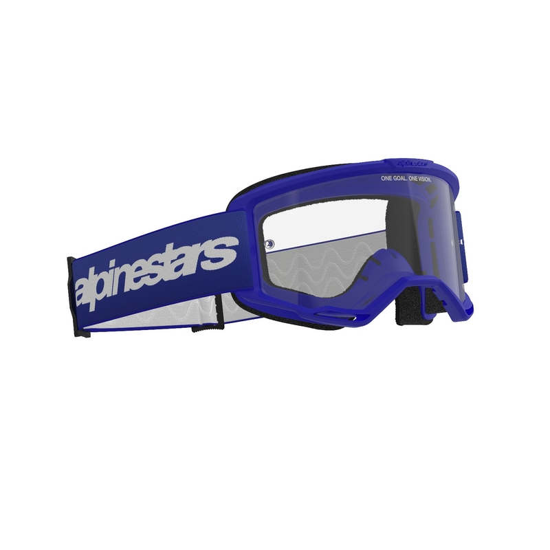 Niebieskie gogle motocrossowe Alpinestars Vision 3 Wordmark z przezroczystą pleksiglasem