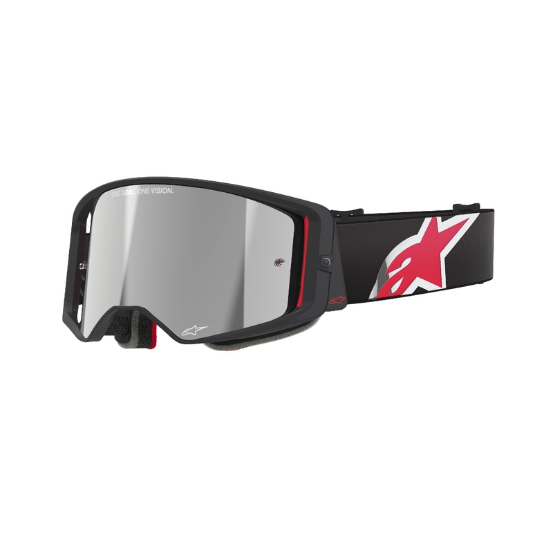 Gogle motocrossowe Alpinestars Supertech Corp czarno-czerwone z lustrzanymi srebrnymi soczewkami