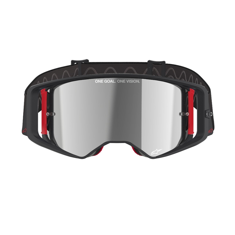 Gogle motocrossowe Alpinestars Supertech Corp czarno-czerwone z lustrzanymi srebrnymi soczewkami