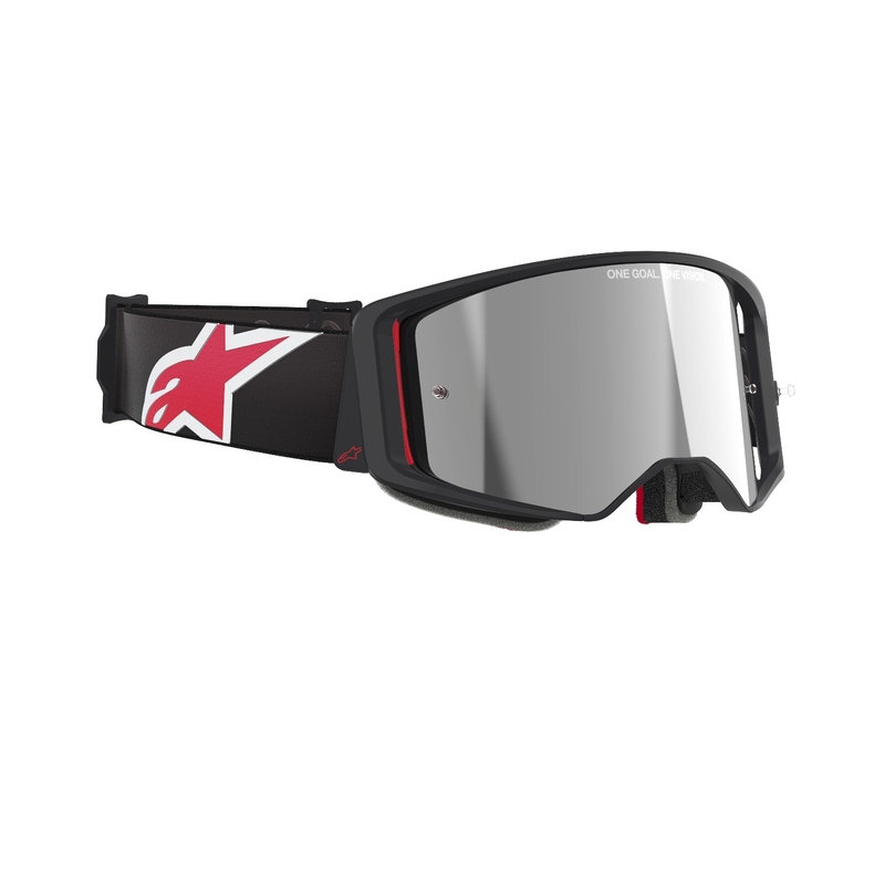 Gogle motocrossowe Alpinestars Supertech Corp czarno-czerwone z lustrzanymi srebrnymi soczewkami