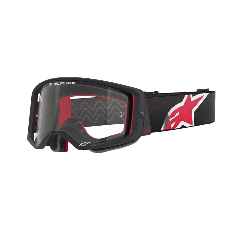 Gogle motocrossowe Alpinestars Supertech Corp w kolorze czarno-czerwonym z przezroczystymi soczewkami
