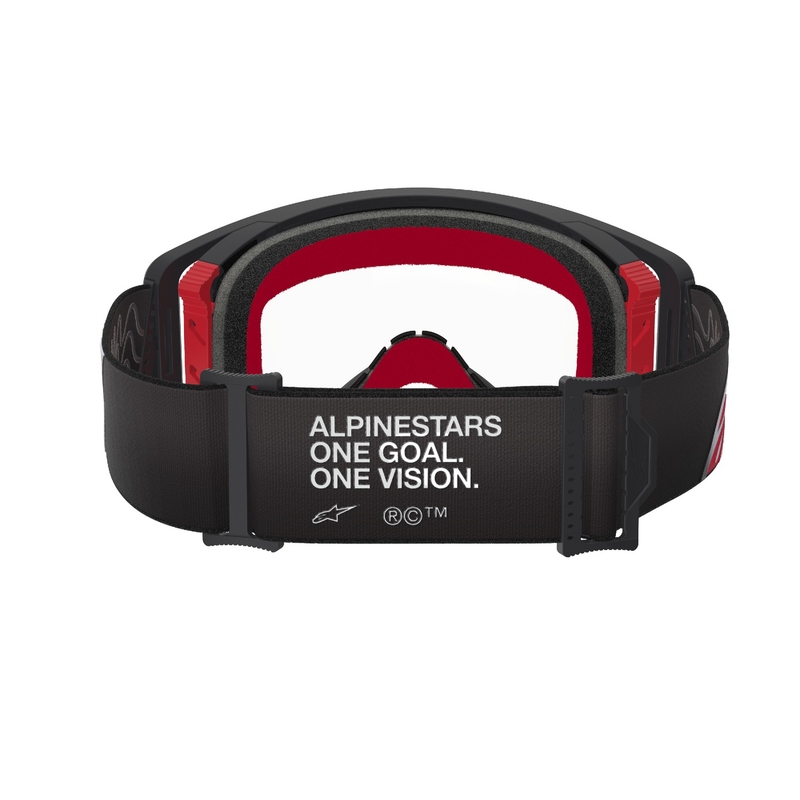 Gogle motocrossowe Alpinestars Supertech Corp w kolorze czarno-czerwonym z przezroczystymi soczewkami