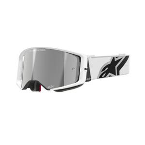 Białe gogle motocrossowe Alpinestars Supertech Corp z lustrzanymi srebrnymi soczewkami