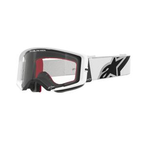 Białe gogle motocrossowe Alpinestars Supertech Corp z przezroczystymi soczewkami