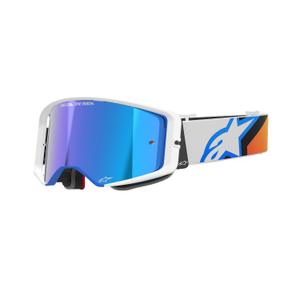 Gogle motocrossowe Alpinestars Supertech Corp niebiesko-pomarańczowe z lustrzanymi niebieskimi soczewkami