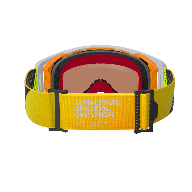 Gogle motocrossowe Alpinestars Supertech Corp w kolorze żółto-szarym z lustrzanymi czerwonymi soczewkami