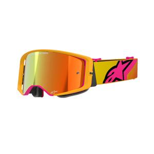 Gogle motocrossowe Alpinestars Supertech Corp w kolorze żółto-różowym z lustrzanymi czerwonymi soczewkami