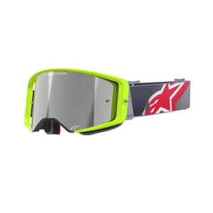 Gogle motocrossowe Alpinestars Supertech Corp w kolorze żółto-czerwonym z lustrzanymi srebrnymi soczewkami