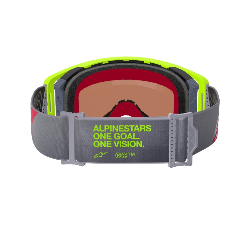 Gogle motocrossowe Alpinestars Supertech Corp w kolorze żółto-czerwonym z lustrzanymi srebrnymi soczewkami