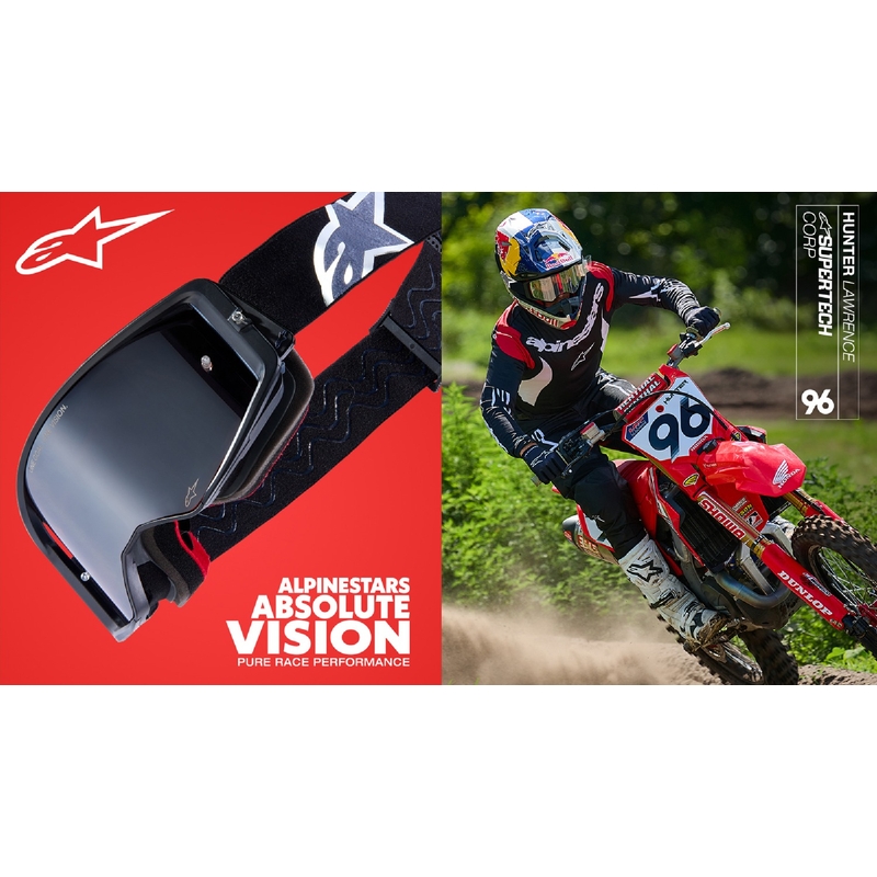 Gogle motocrossowe Alpinestars Supertech Corp w kolorze żółto-czerwonym z lustrzanymi srebrnymi soczewkami