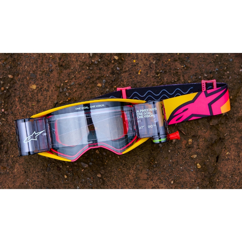 Gogle motocrossowe Alpinestars Supertech Stream szaro-wielokolorowe z lustrzanymi srebrnymi soczewkami