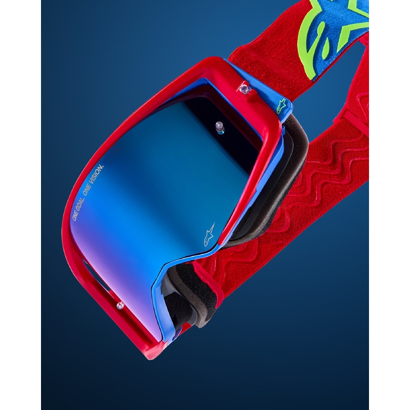 Gogle motocrossowe Alpinestars Supertech Stream szaro-wielokolorowe z lustrzanymi srebrnymi soczewkami