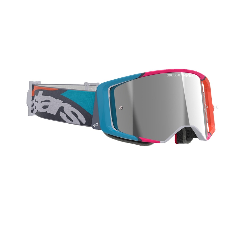 Gogle motocrossowe Alpinestars Supertech Stream szaro-wielokolorowe z lustrzanymi srebrnymi soczewkami