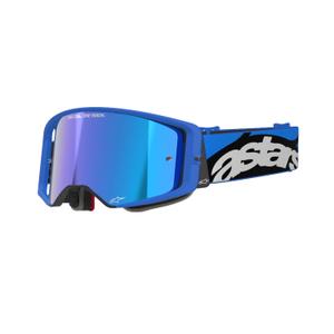 Niebieskie gogle motocrossowe Alpinestars Supertech Stream z lustrzanymi niebieskimi soczewkami