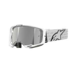 Białe gogle motocrossowe Alpinestars Vision 8 Corp z lustrzanymi srebrnymi soczewkami