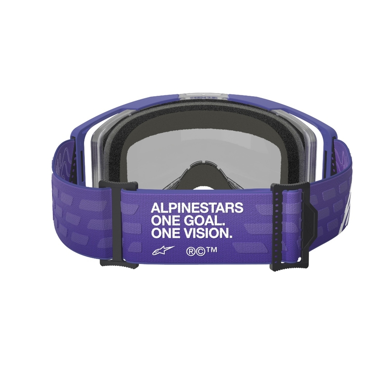 Gogle motocrossowe Alpinestars Vision 8 Corp w kolorze fioletowym z lustrzanymi niebieskimi soczewkami
