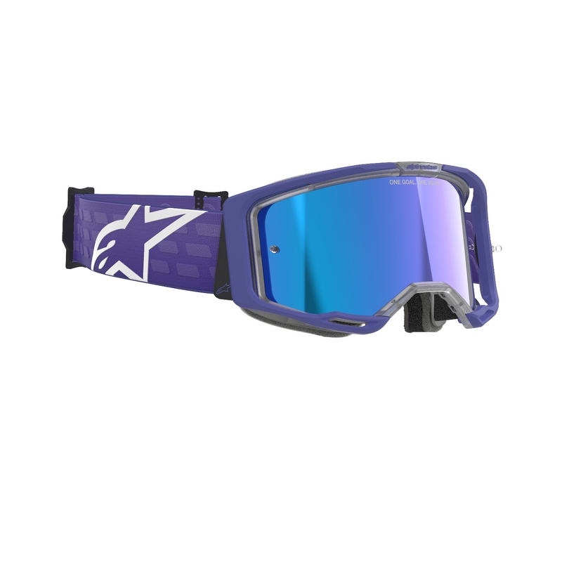 Gogle motocrossowe Alpinestars Vision 8 Corp w kolorze fioletowym z lustrzanymi niebieskimi soczewkami