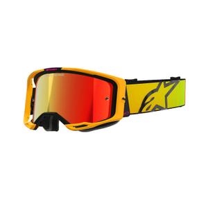 Gogle motocrossowe Alpinestars Vision 8 Corp w kolorze żółto-różowym z lustrzanymi czerwonymi soczewkami