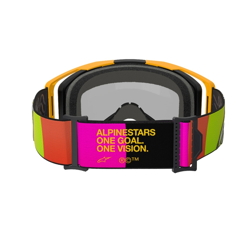 Gogle motocrossowe Alpinestars Vision 8 Corp w kolorze żółto-różowym z lustrzanymi czerwonymi soczewkami