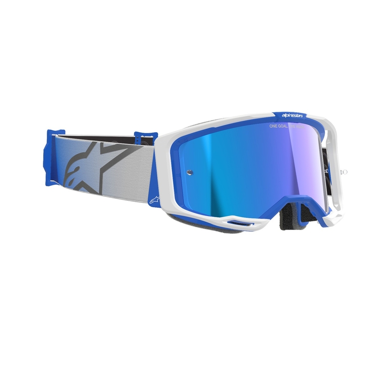 Gogle motocrossowe Alpinestars Vision 8 Corp w kolorze niebiesko-białym z lustrzanymi niebieskimi soczewkami