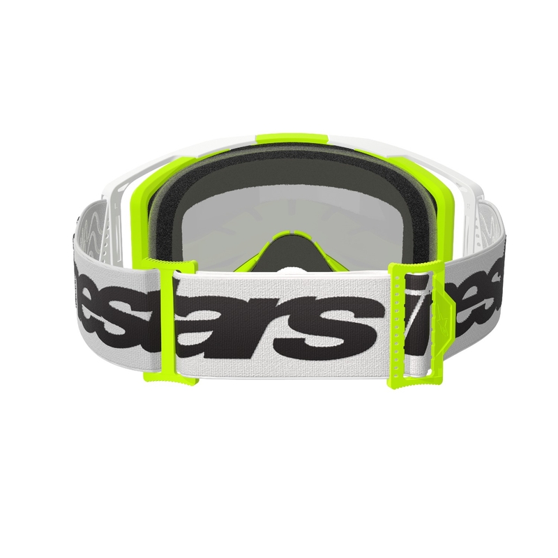 Gogle motocrossowe Alpinestars Vision 8 Wordmark w kolorze biało-fluo-żółtym z lustrzanymi srebrnymi soczewkami