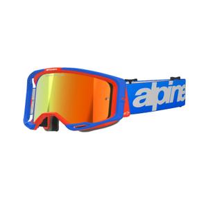 Gogle motocrossowe Alpinestars Vision 8 Wordmark niebiesko-pomarańczowe z lustrzanymi czerwonymi soczewkami