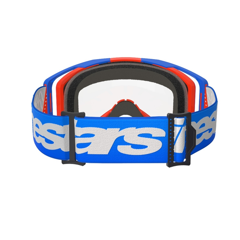 Gogle motocrossowe Alpinestars Vision 8 Wordmark niebiesko-pomarańczowe z przezroczystymi soczewkami