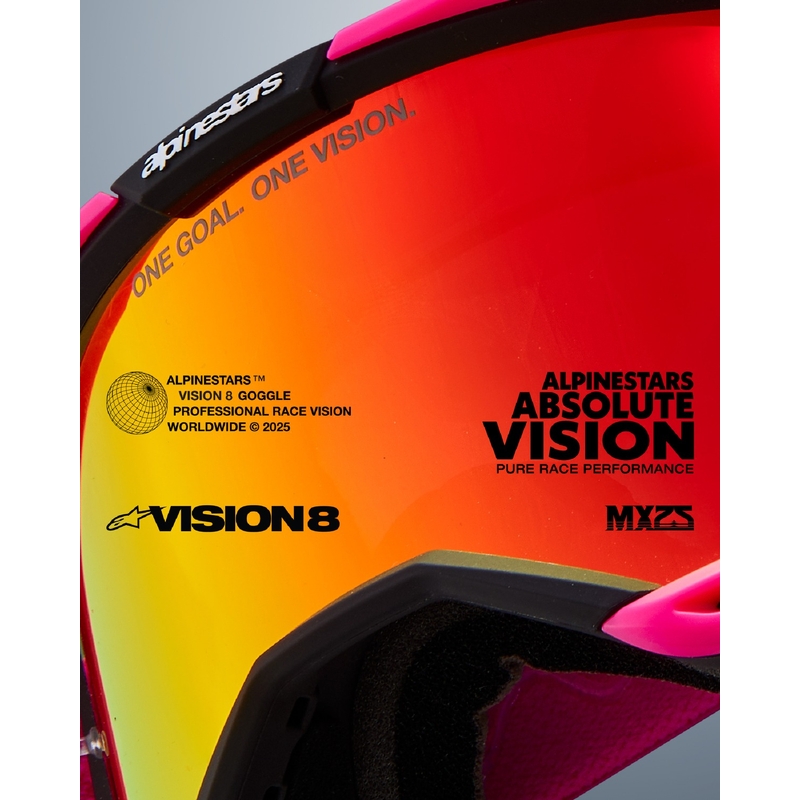 Niebiesko-pomarańczowe gogle motocrossowe Alpinestars Vision 8 Wordmark z podwójną, przezroczystą soczewką przeciwmgielną