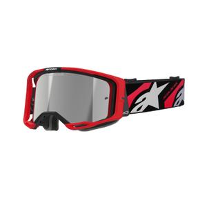 Alpinestars Vision 8 Luar czerwono-czarne gogle motocrossowe z lustrzanymi srebrnymi soczewkami