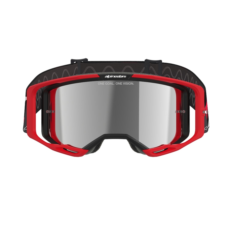 Alpinestars Vision 8 Luar czerwono-czarne gogle motocrossowe z lustrzanymi srebrnymi soczewkami
