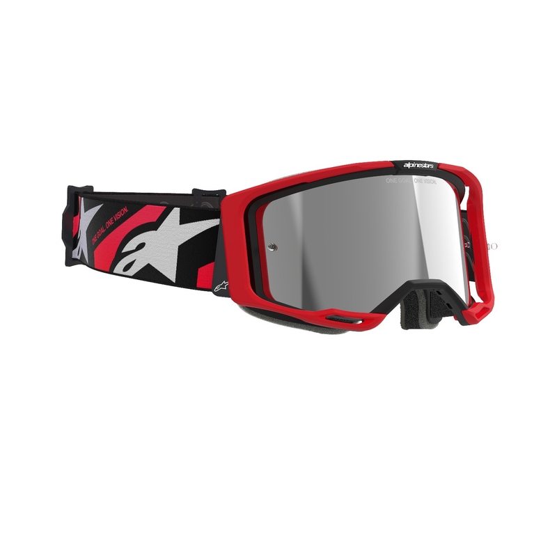 Alpinestars Vision 8 Luar czerwono-czarne gogle motocrossowe z lustrzanymi srebrnymi soczewkami