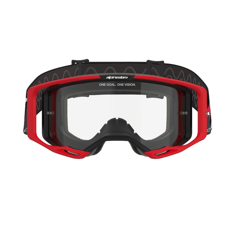Gogle motocrossowe Alpinestars Vision 8 Luar czerwono-czarne z przezroczystymi soczewkami