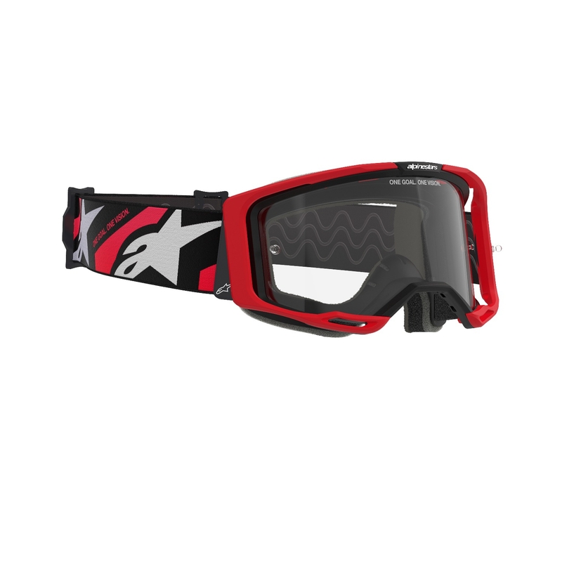 Gogle motocrossowe Alpinestars Vision 8 Luar czerwono-czarne z przezroczystymi soczewkami