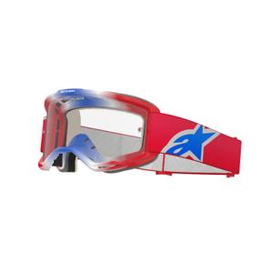 Gogle motocrossowe Alpinestars Vision 5 Corp w kolorze czerwono-biało-niebieskim z przezroczystymi soczewkami