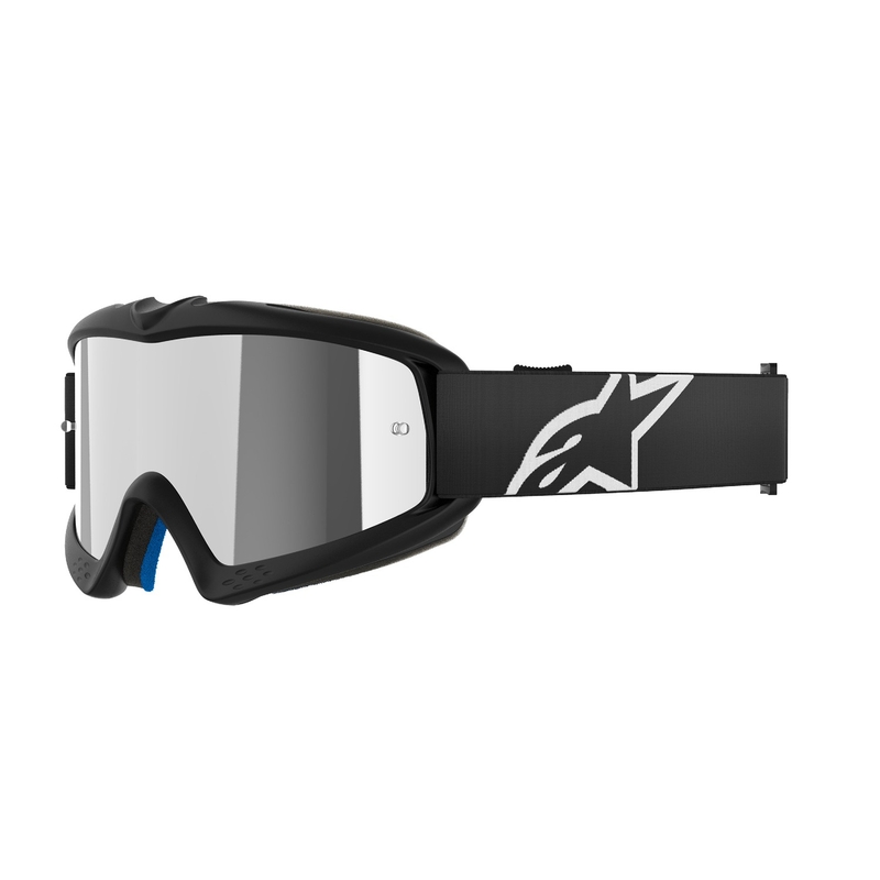 Dziecięce gogle motocrossowe Alpinestars Vision Youth Corp w kolorze czarnym z lustrzanymi srebrnymi soczewkami