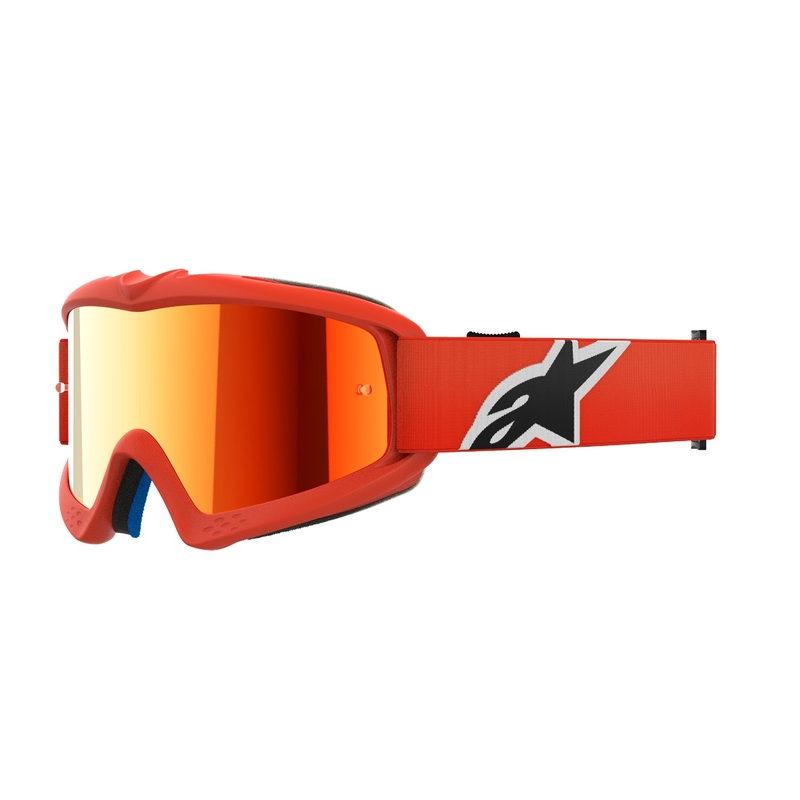 Dziecięce gogle motocrossowe Alpinestars Vision Youth Corp w kolorze pomarańczowym z lustrzanymi czerwonymi soczewkami