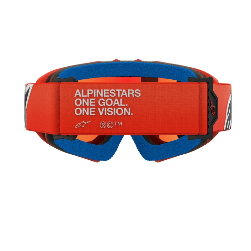 Dziecięce gogle motocrossowe Alpinestars Vision Youth Corp w kolorze pomarańczowym z lustrzanymi czerwonymi soczewkami