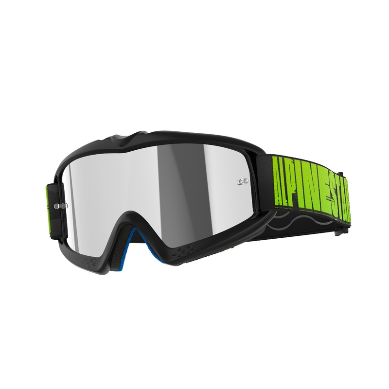 Gogle motocrossowe dla dzieci Alpinestars Vision Youth Hollow czarno-antracytowo-fluo żółte z lustrzanymi srebrnymi soczewkami