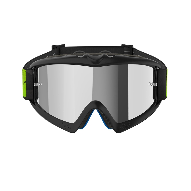 Gogle motocrossowe dla dzieci Alpinestars Vision Youth Hollow czarno-antracytowo-fluo żółte z lustrzanymi srebrnymi soczewkami