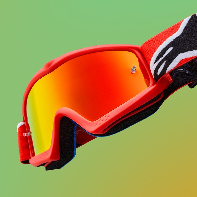 Gogle motocrossowe dla dzieci Alpinestars Vision Youth Hollow czarno-antracytowo-fluo żółte z lustrzanymi srebrnymi soczewkami