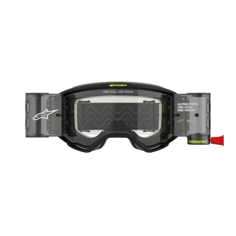 Gogle motocrossowe Alpinestars Vision 5 Hollow ROLL-OFF Wide Vision szaro-fluo żółte z przezroczystą plexi